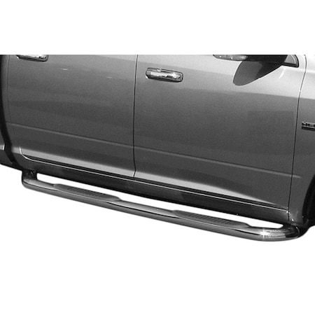 Trailfx NERF BAR ROUND 3 With Step Pads 3 Inch Round Bent Polished Stainless Steel With Plastic End Cap DR018S